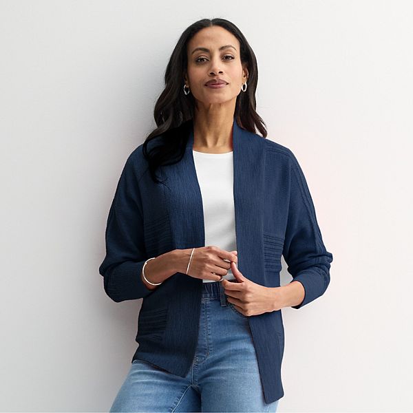 

Женский кардиган с фактурной вязкой и открытой передней частью Croft & Barrow, Seattle Navy