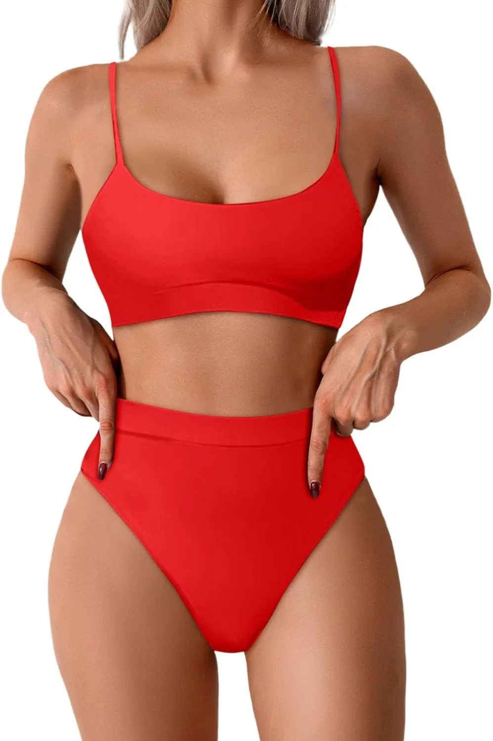 Женский бикини-комплект с высокой талией и эффектом контроля живота, Soft, Red