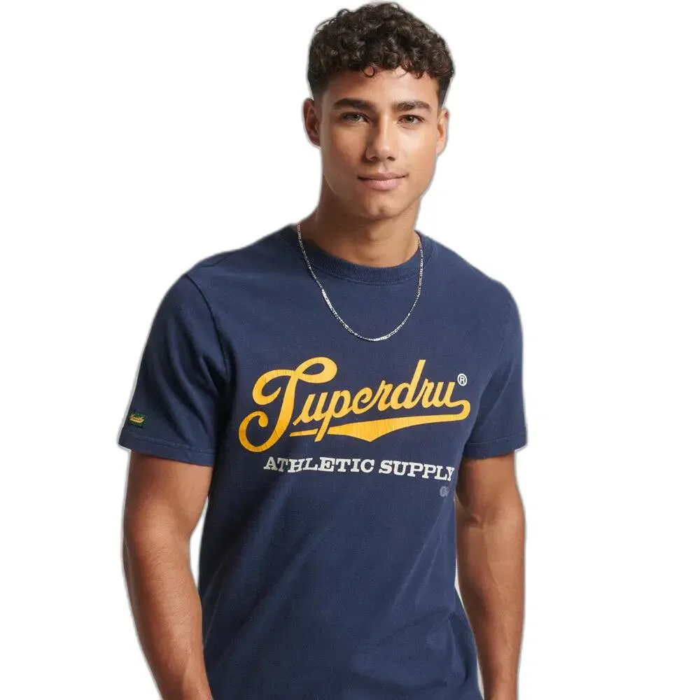 Мужская хлопковая футболка Superdry Vintage Scripted College, Blau — фото 2