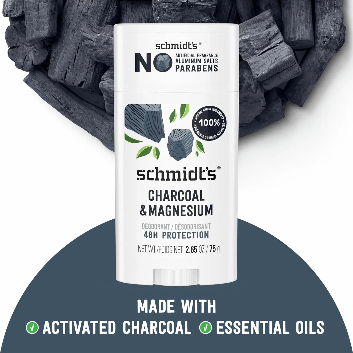 Дезодорант Stick Schmidt's Charcoal & Magnesium, 2 шт, 150.25 г, Fresh — фото 3