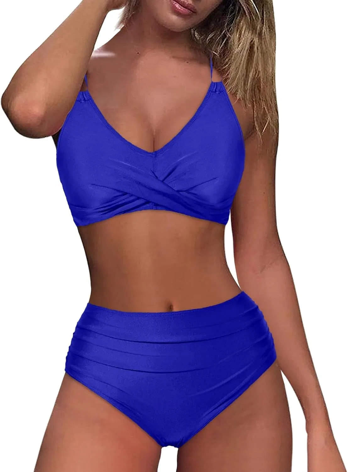 Женский бикини-сет с высокой талией, Push-up, Tie Back, Blue — фото 4