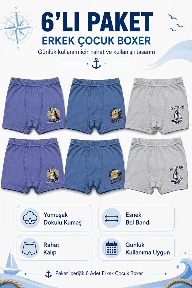 Детские трусы-боксеры для мальчиков с принтом Mini Sailor Belinoplus, Indigo — фото 2