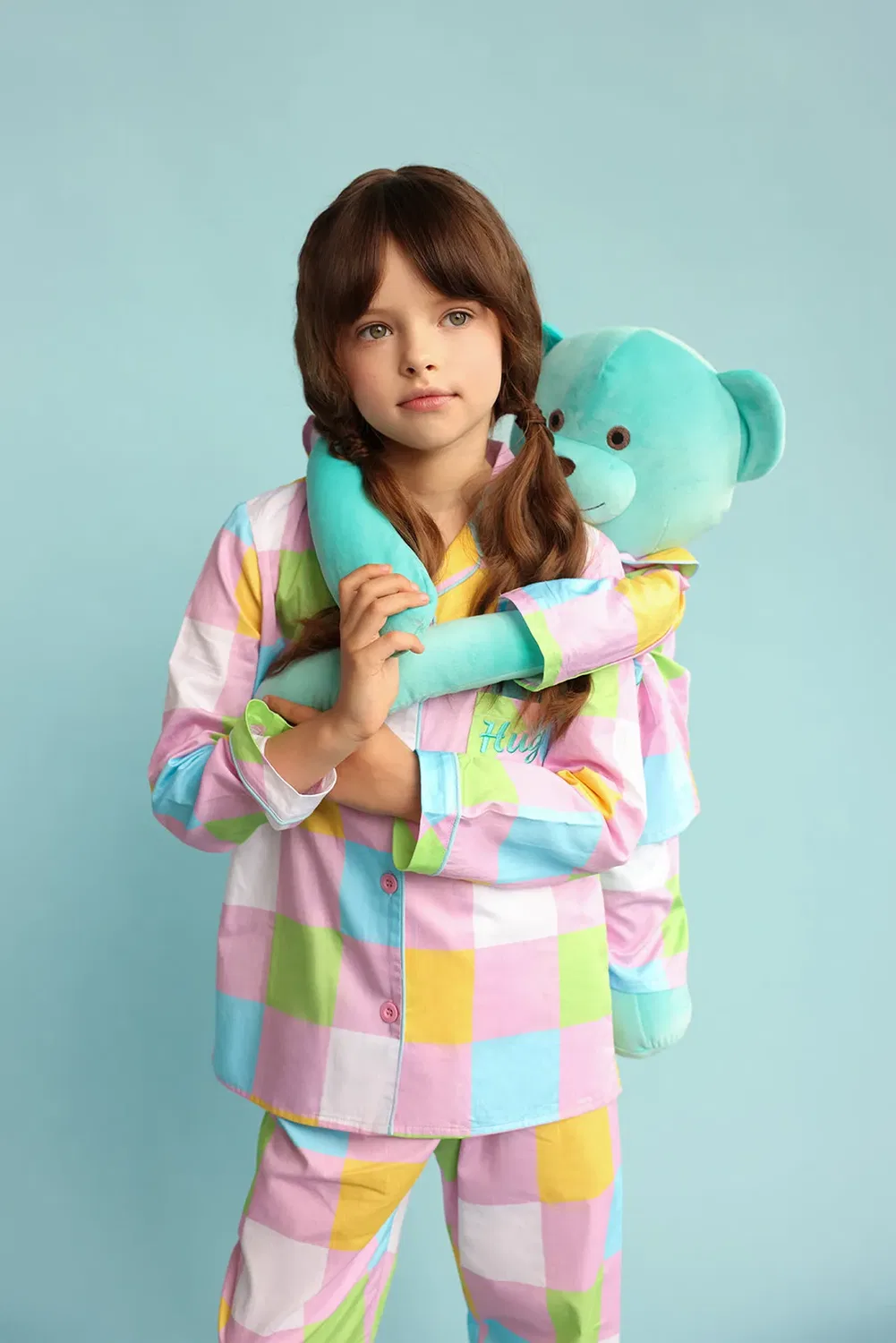 Женский комплект пижамы с длинным рукавом Emily' hug me pyjama set with matching mega size teddy bear Lunamia, Green