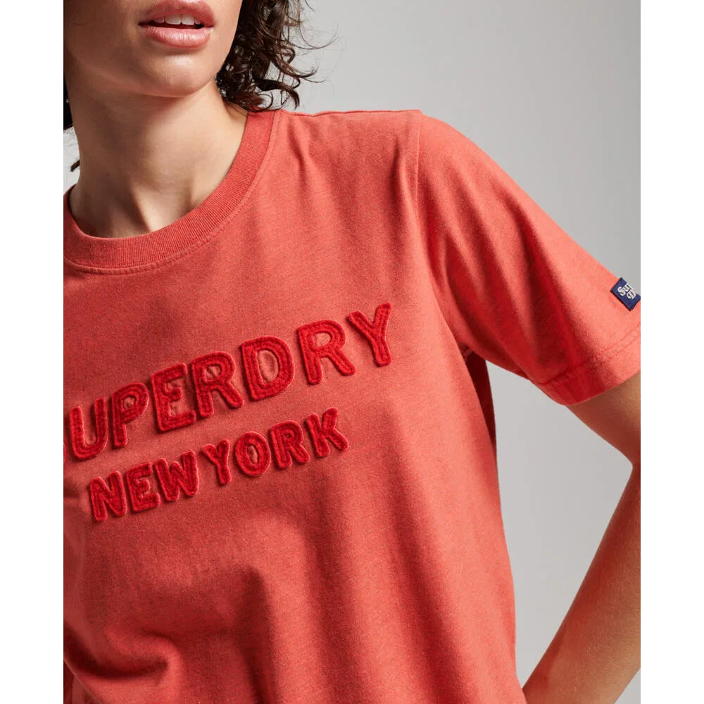 Женская хлопковая футболка с принтом Vintage Stack Superdry, Роза — фото 2