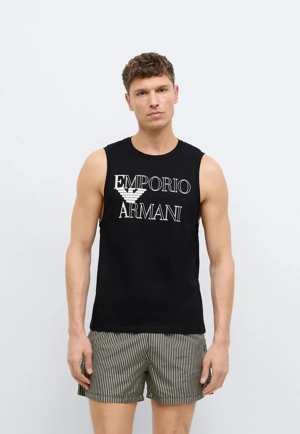 Пижамная блузка без рукавов с ярким логотипом Emporio Armani, Black — фото 3