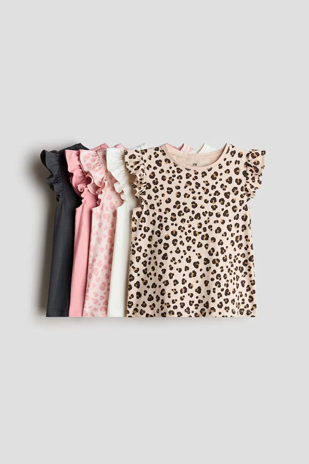 Набор из 5 рубашек с рукавами-воланами H&M, Hellbeige/Leopardenprint