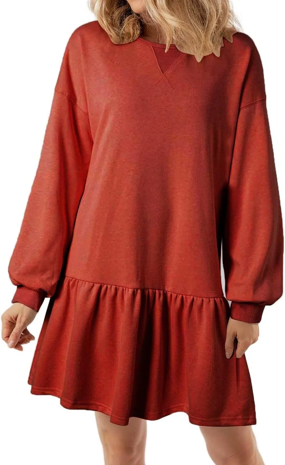 Женское платье-свитер с воротником-стойкой Casual, Red