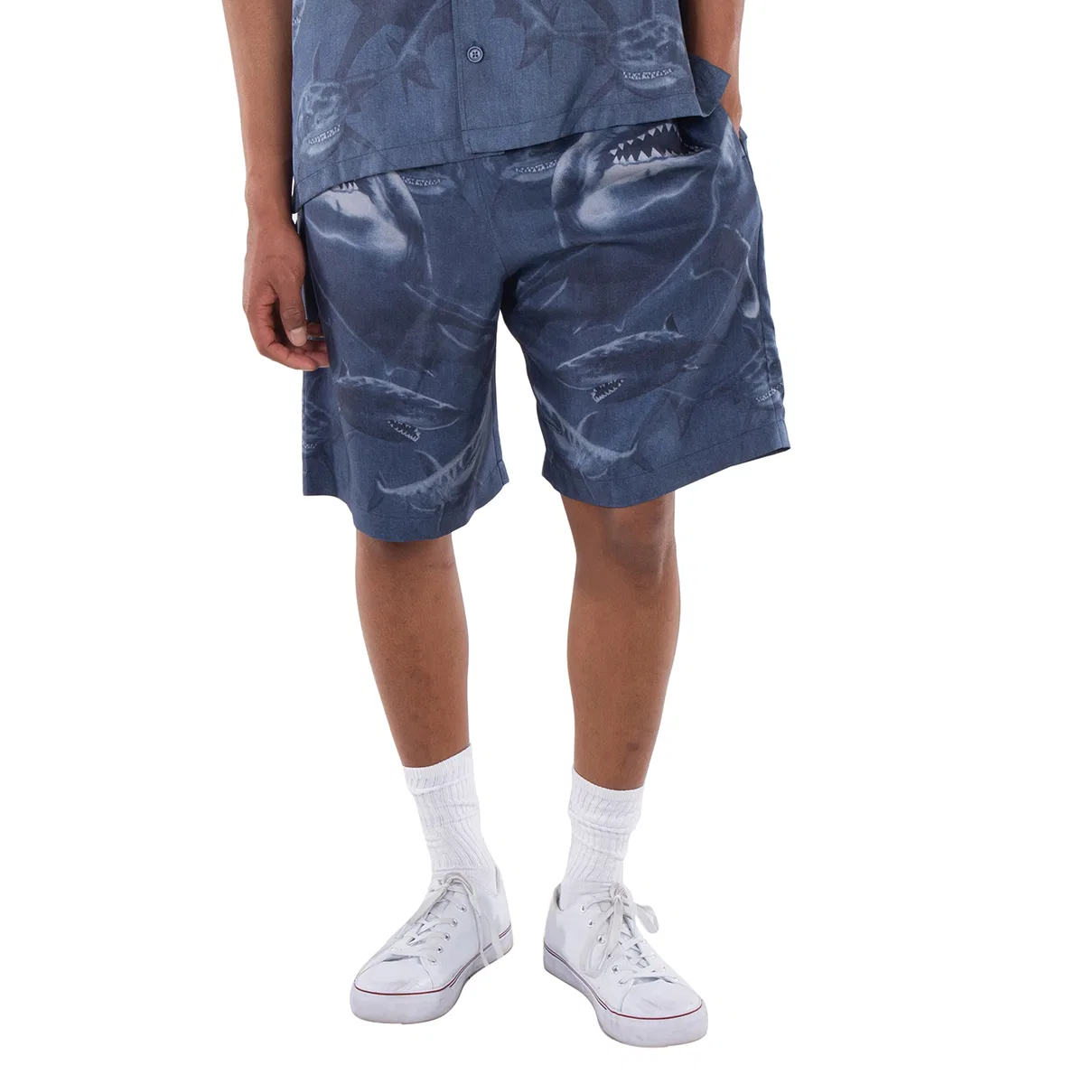 Шорты с принтом акулы из шелка Shark-Print Silk Shorts Burberry, Rich Navy Ip Pat — фото 2