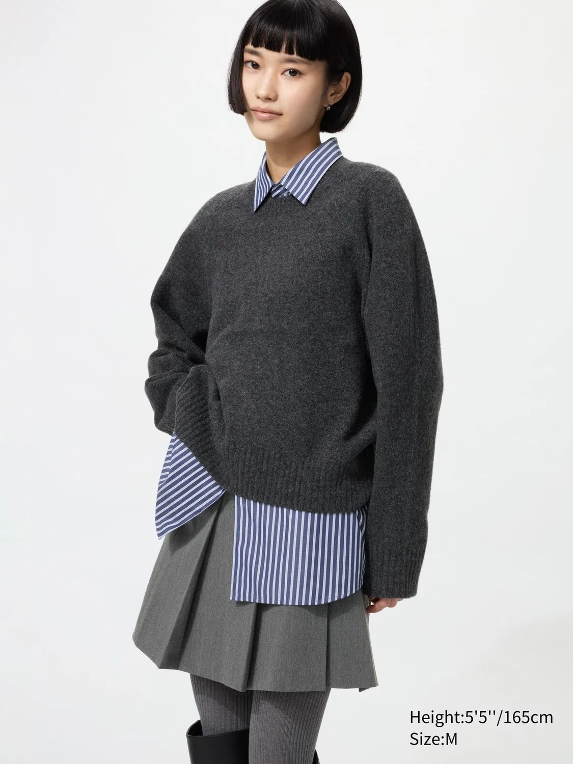 Свитер Uniqlo с круглым вырезом из легкой пряжи типа «суфле», темно-серый