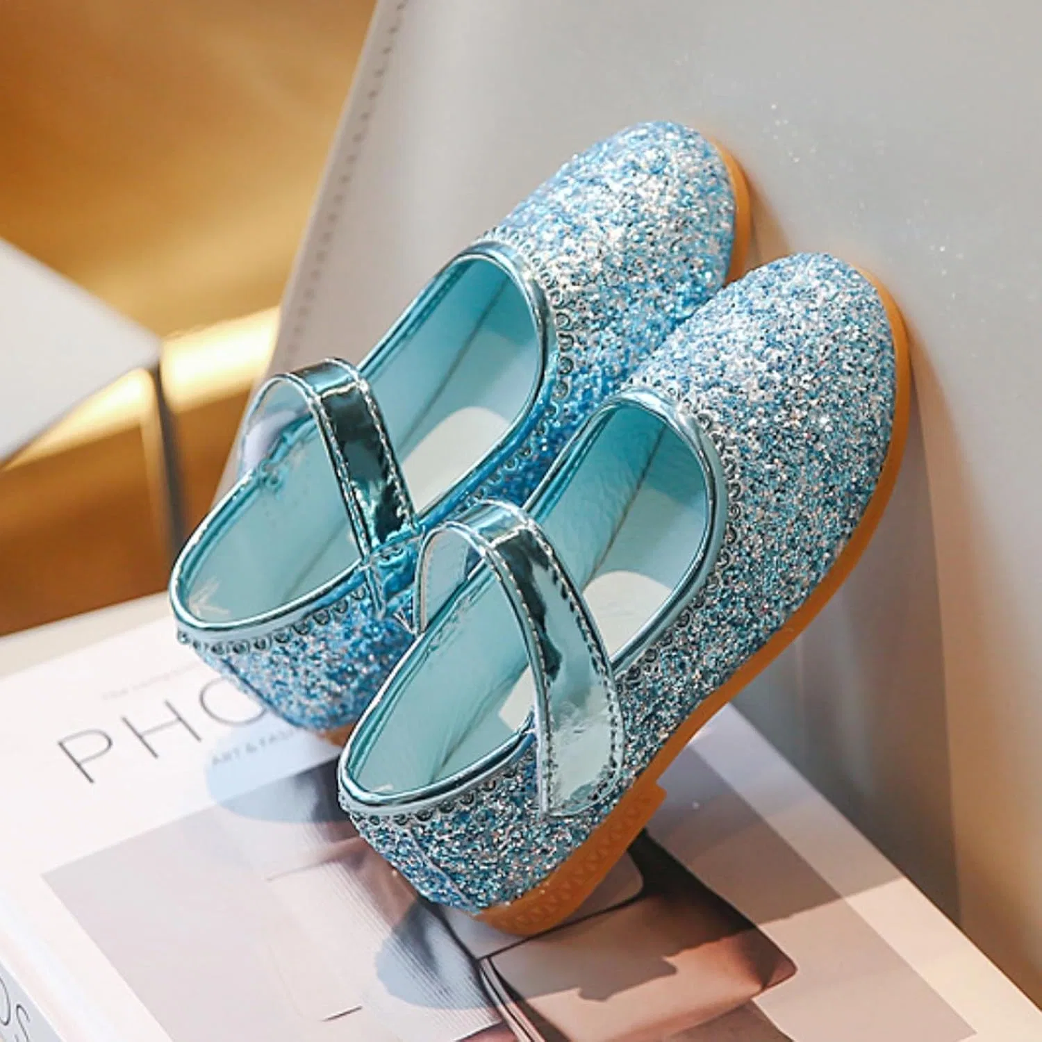 Детские туфли Мэри Джейн с блестками Flower Girl Glitter Flats, Blue — фото 2