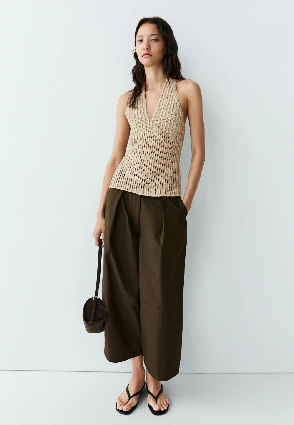 Вязаный крючком топ из смесовой хлопковой ткани Massimo Dutti, Beige — фото 2