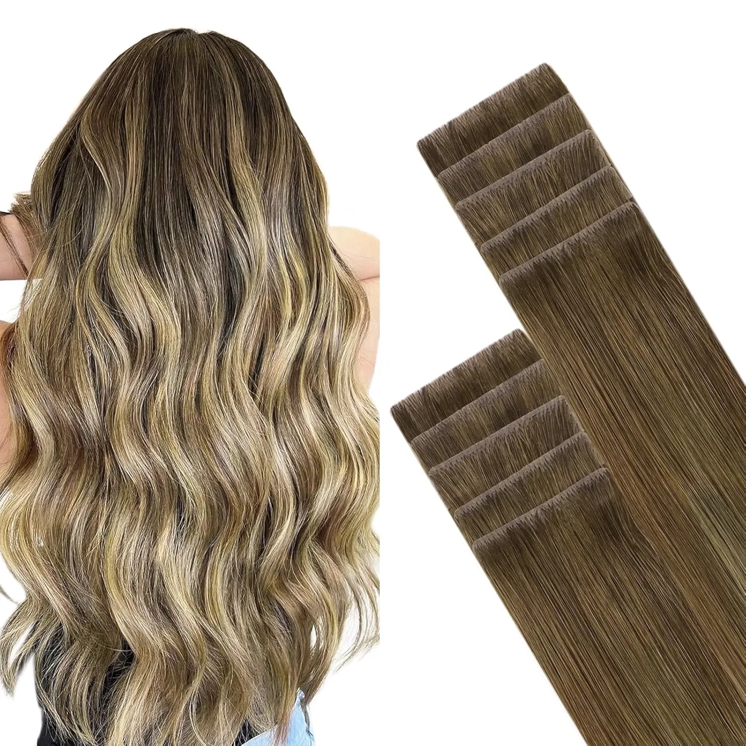 Наращивание волос на лентах GOO GOO Invisi Edge из натуральных волос Remy, 35 см, 25 г Goo Goo, In-#3/8/613 Ombre Walnut Brown To Ash Brown And Bleach Blonde