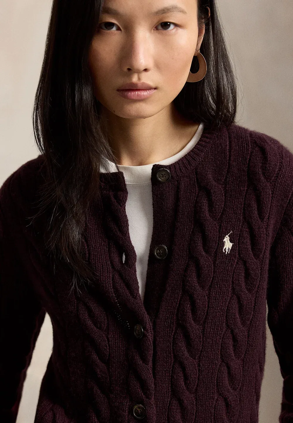 Кардиган из шерсти и кашемира с косами Polo Ralph Lauren, Damson Melange — фото 4
