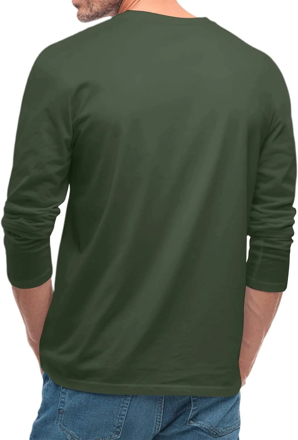 Мужская свободная футболка с длинным рукавом 3/4, Army Green — фото 3