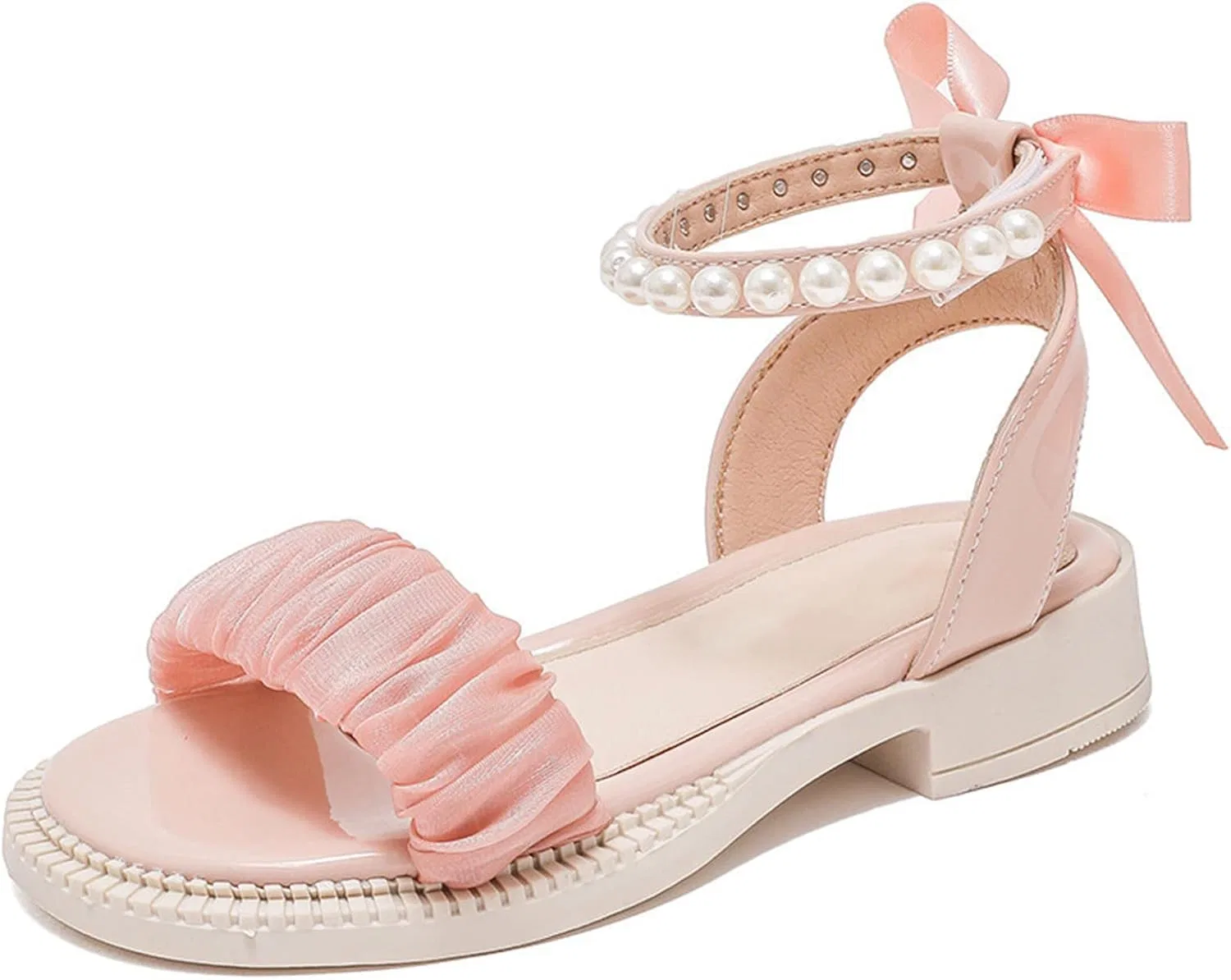 Детские босоножки для девочек с жемчугом и бантом Princess Sandals Egmy, Pink — фото 3