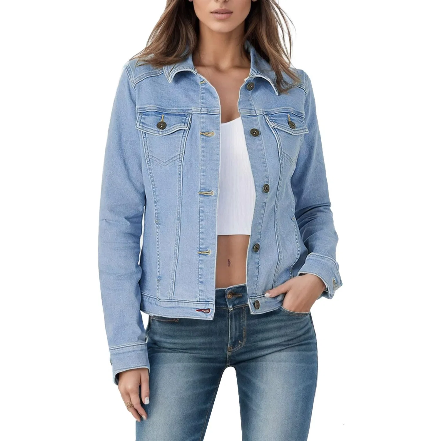 Женская джинсовая куртка с длинным рукавом Vintage Denim, Azzurro