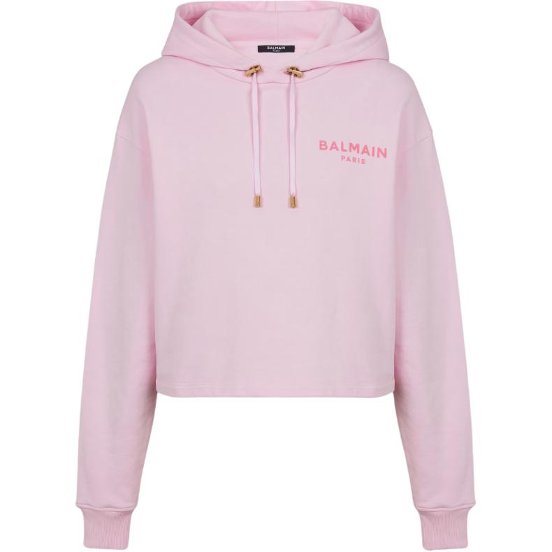 Худи с кропом и флокированным логотипом BALMAIN, розовый