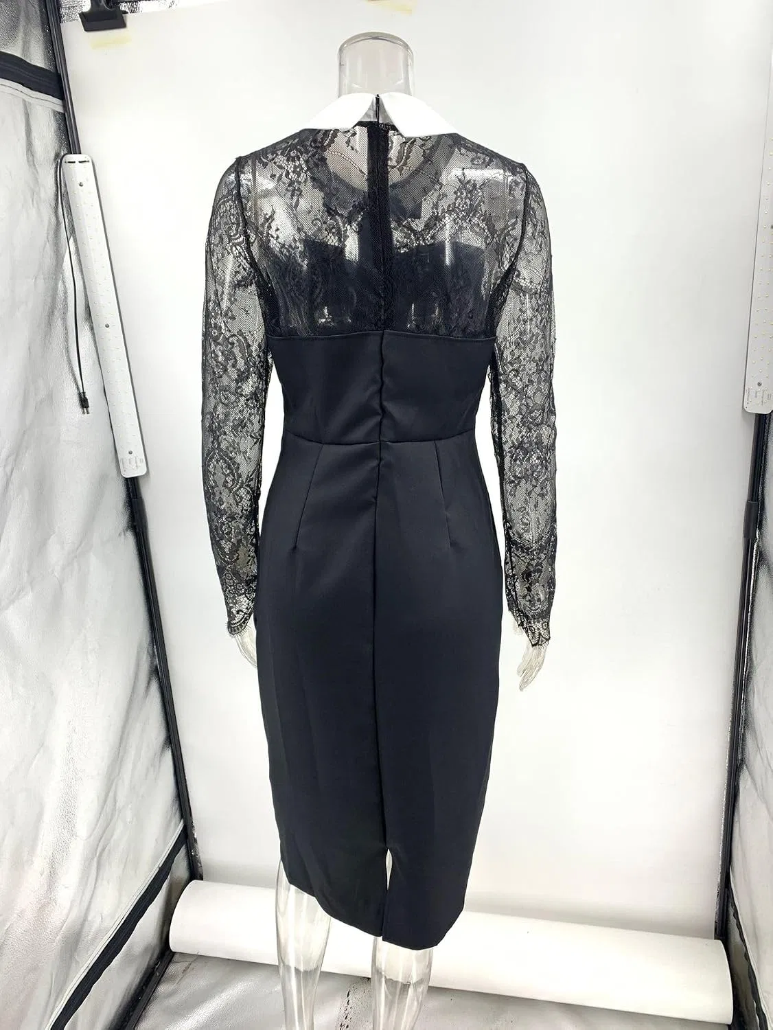 Женское платье-футляр кружевное с длинным рукавом Formal Dress, Black — фото 4