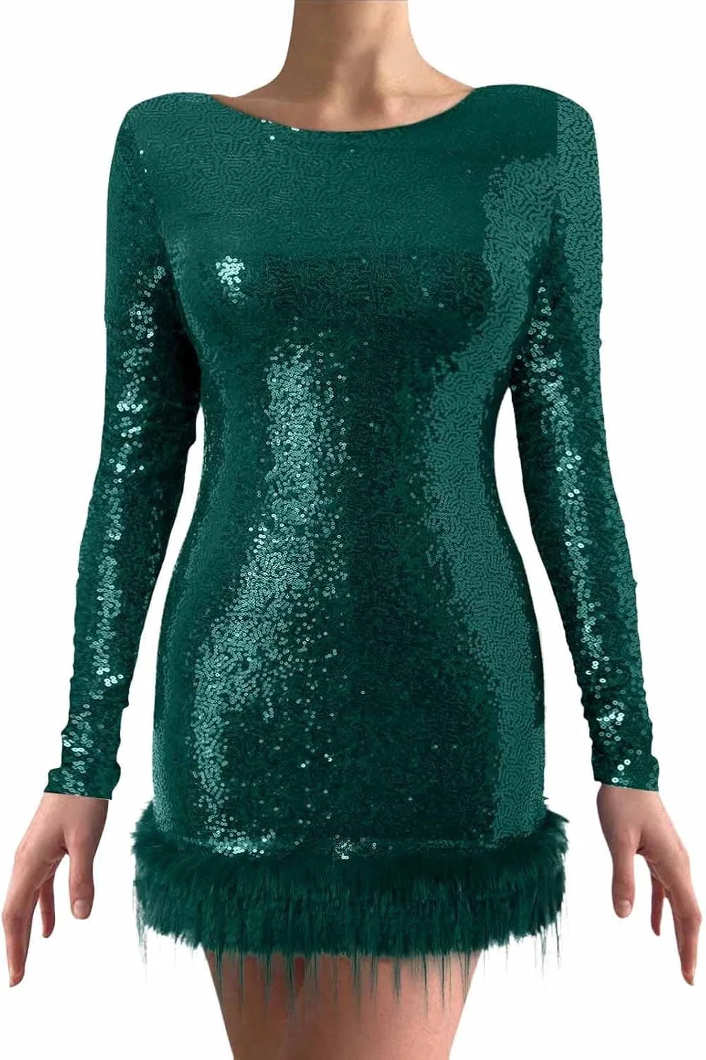 Женское коктейльное платье с пайетками и перьями Generic, Green