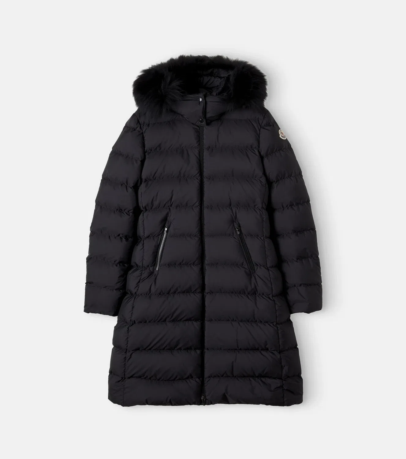 Пуховик с отделкой из овчины Abelle Moncler Enfant, черный