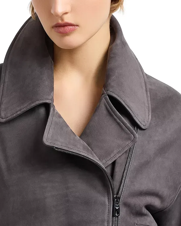 Женская куртка из нубука с ремнем Emporio Armani, Dark Grey Shade — фото 4