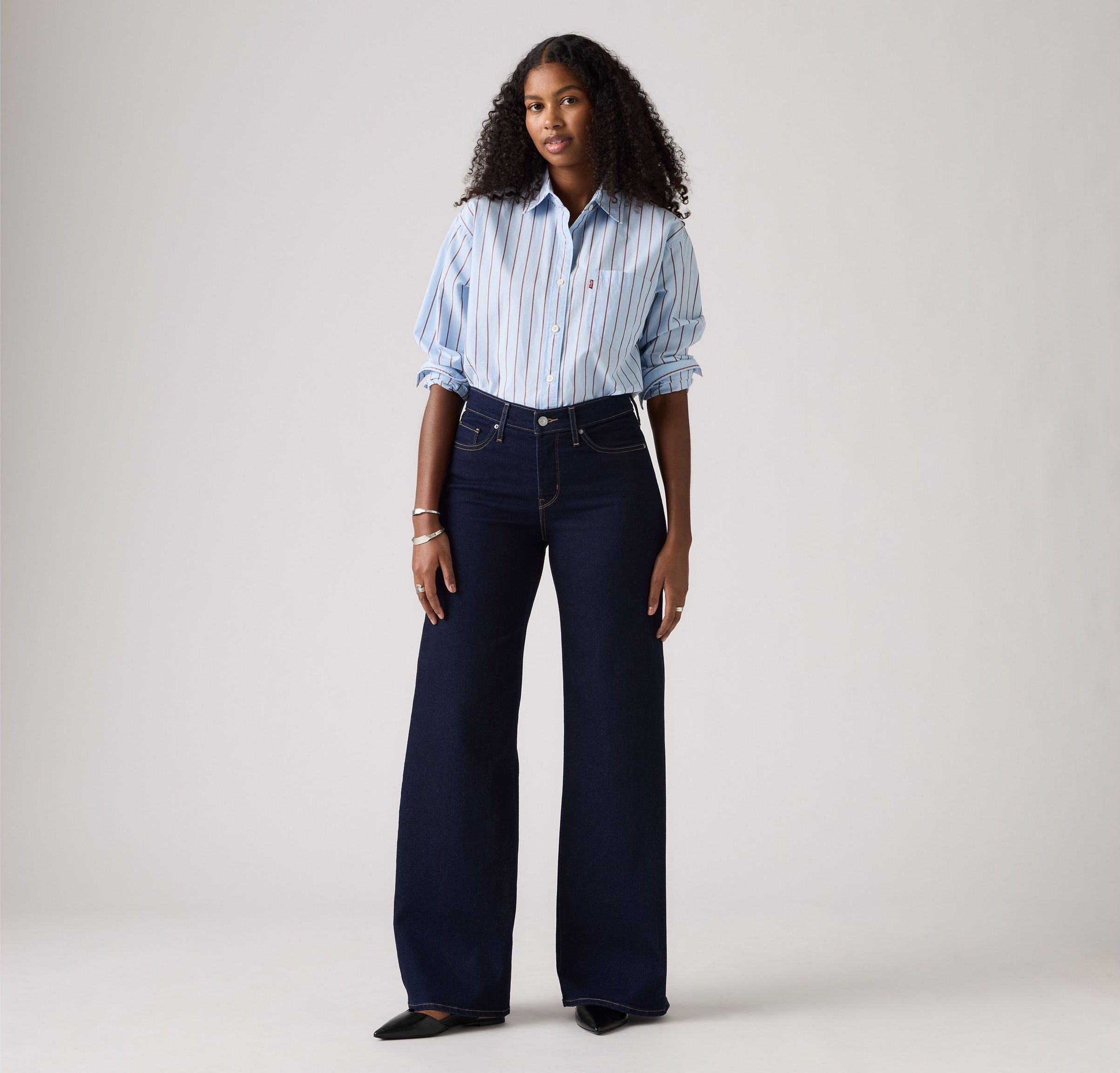 Женские джинсы Levi's 318 Shaping Wide Leg, темно-синий — фото 3