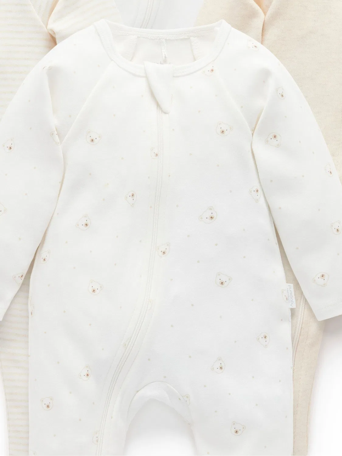 Комбинезон-слип Zip Sleepsuits 4 Pack Purebaby, Vanilla Bear — фото 2