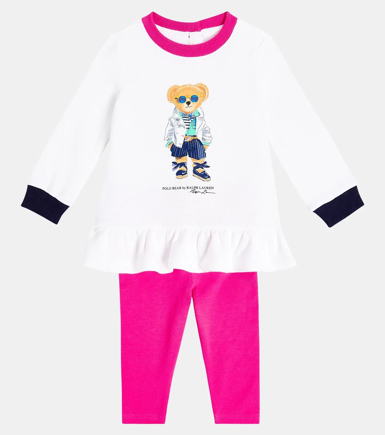 Комплект из топа и леггинсов с медведем Поло, Polo Ralph Lauren Kids, розовый — фото 2