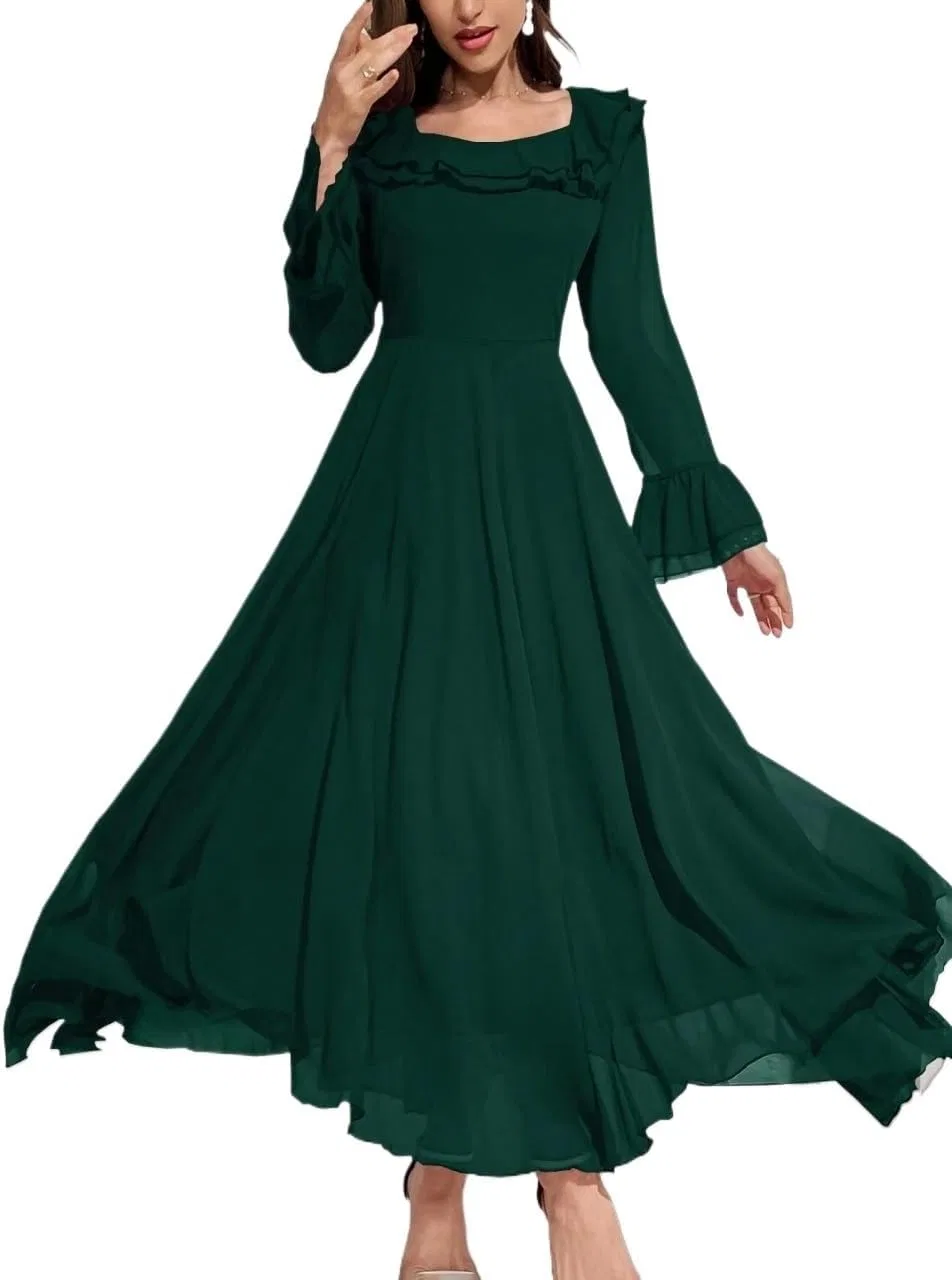 Женское длинное платье A-силуэта с длинным рукавом Generic, Dark Green