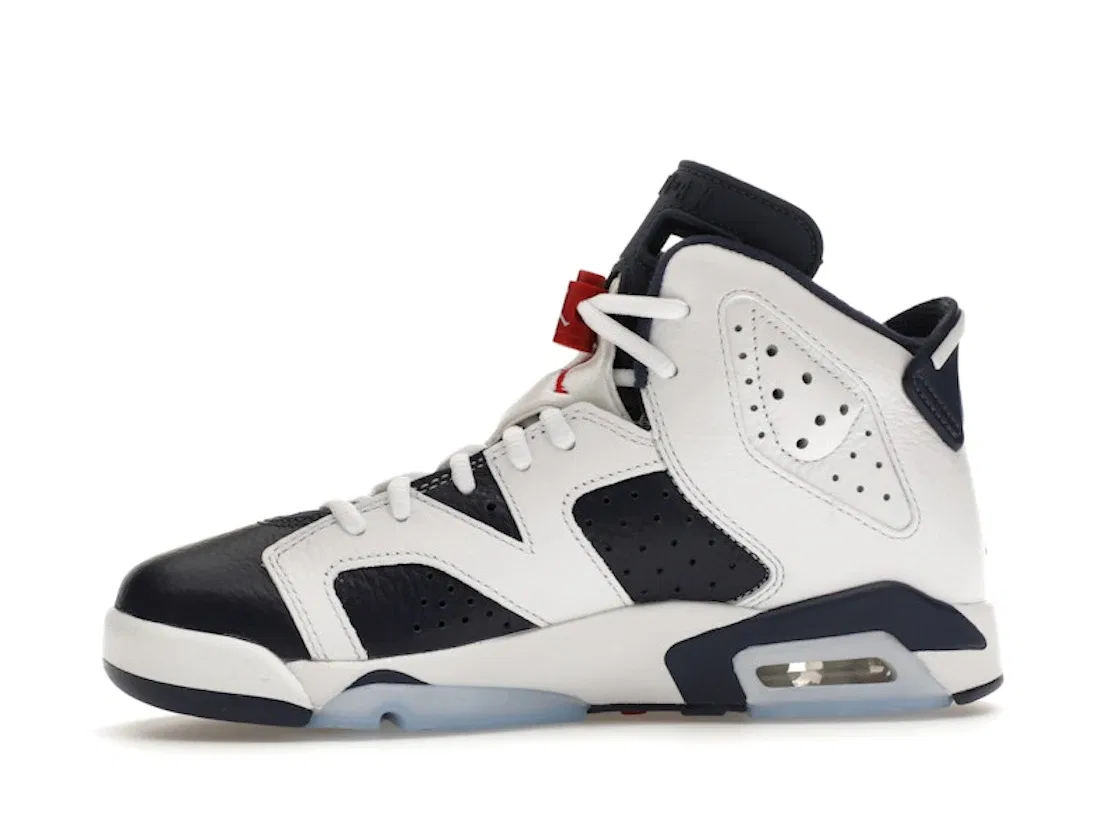 Детские кроссовки с высоким берцем Jordan 6 Retro Olympic (2024) (GS) Jordan, White/Varsity Red/Midnight Navy — фото 3