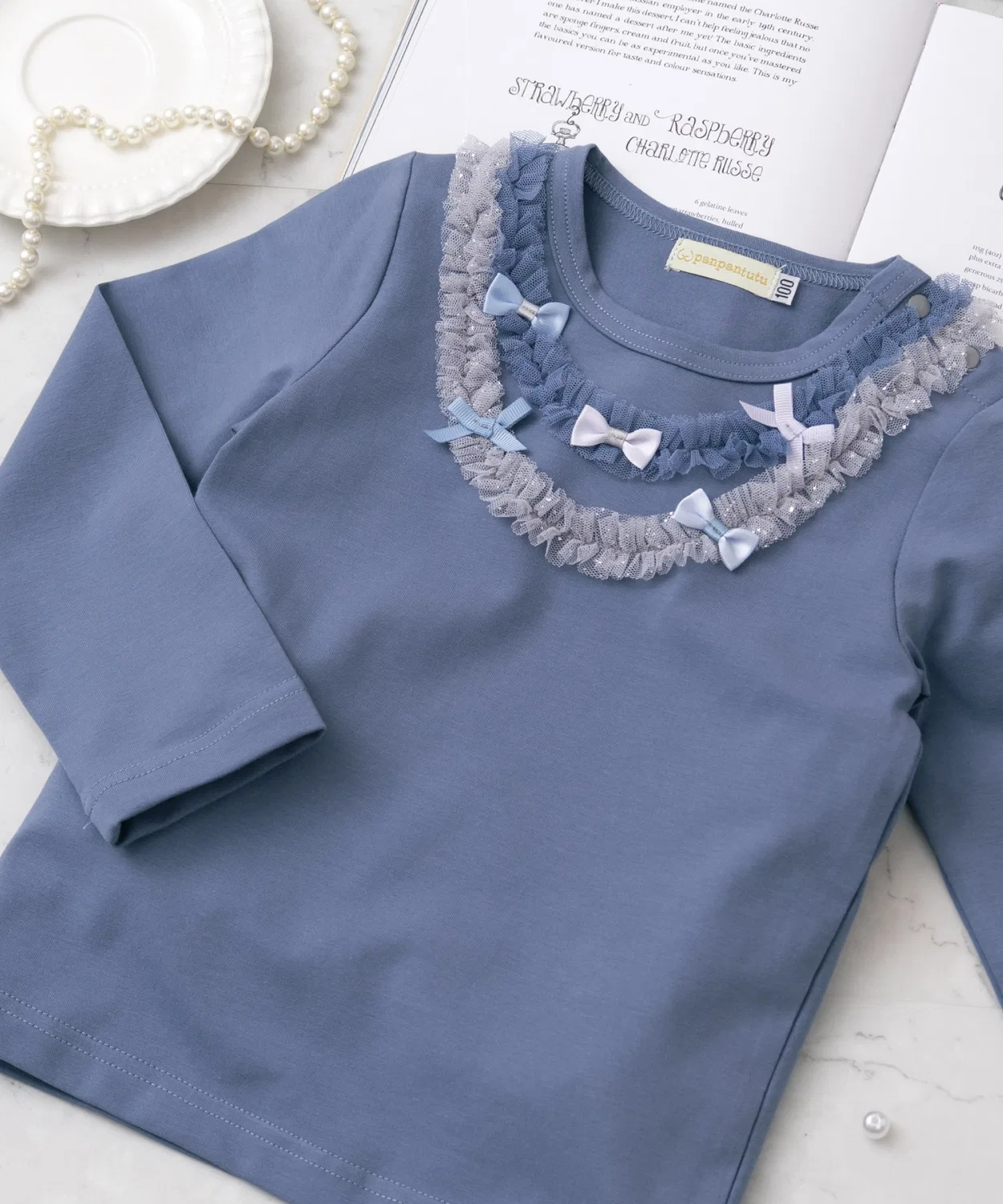 Детский топ с длинным рукавоми принтом, модель Jewellery, panpantutu, Greyish Blue