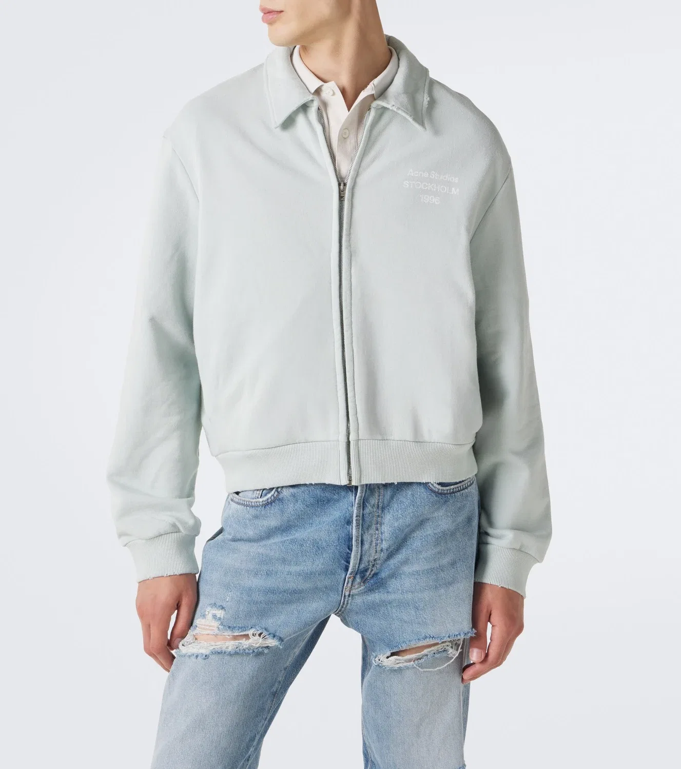 Худи на молнии с логотипом из смесового хлопка Acne Studios, зеленый — фото 3