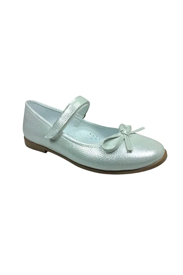 Детские балетки для девочек с принтом Ortaç emt filet pearl patent leather mustache bow girl's ballerina evening dress shoes fancy wedding Ortopedikal, Sedef — фото 2