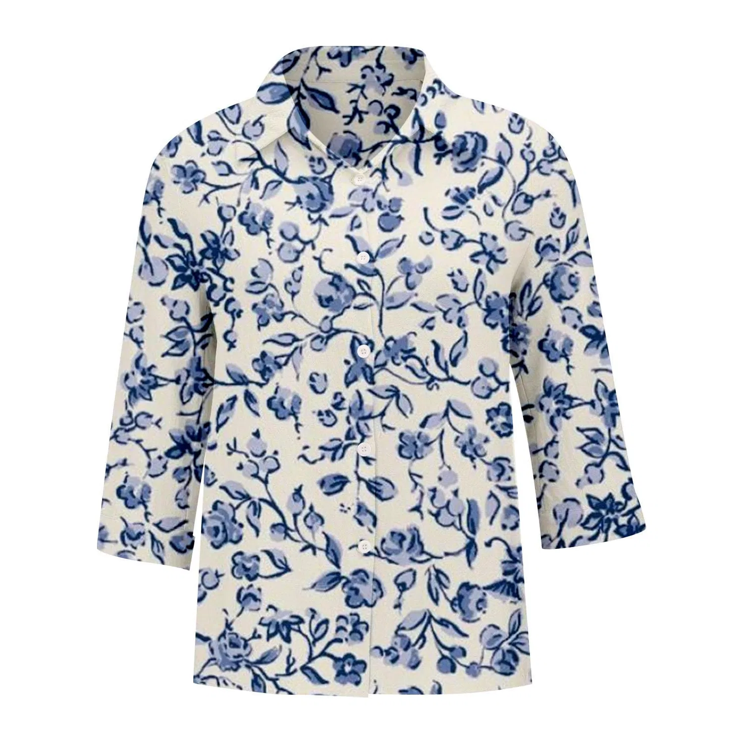 Женская блуза с V-образным вырезом, с принтом в горошек, Classic Polka Dot Collar, Floral-29 — фото 3