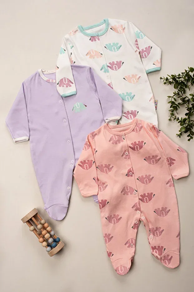 Детский комбинезон для девочек хлопковый Elephant Themed Defne Lina Baby, Multicolor