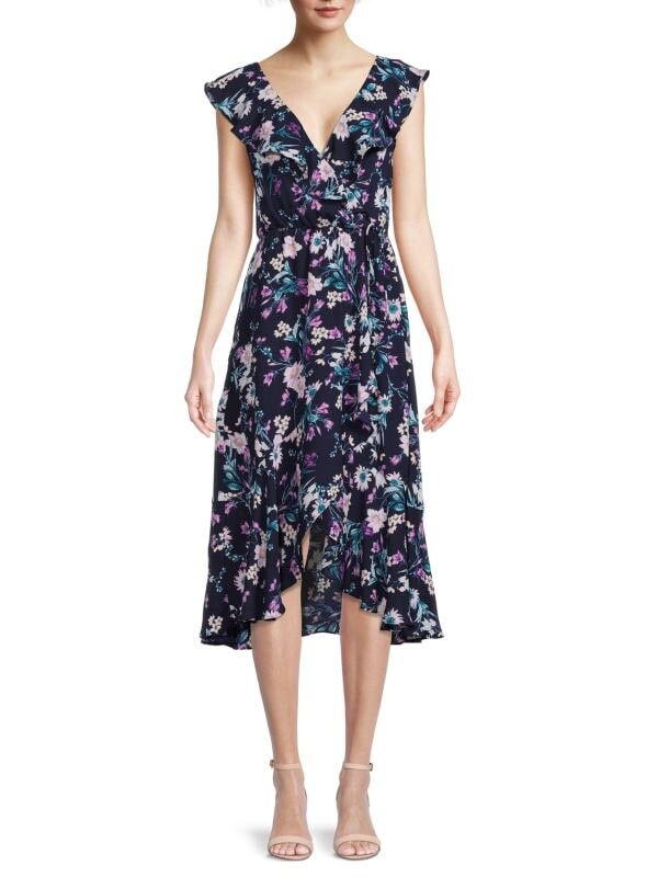 

Платье с запахом и оборками Socialite Navy floral