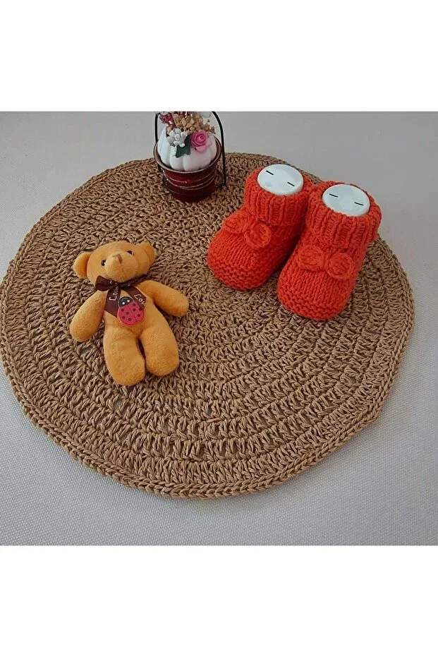 Детские пинетки из акрила и шерсти для новорожденных handmade brick color Begin, Tile — фото 3