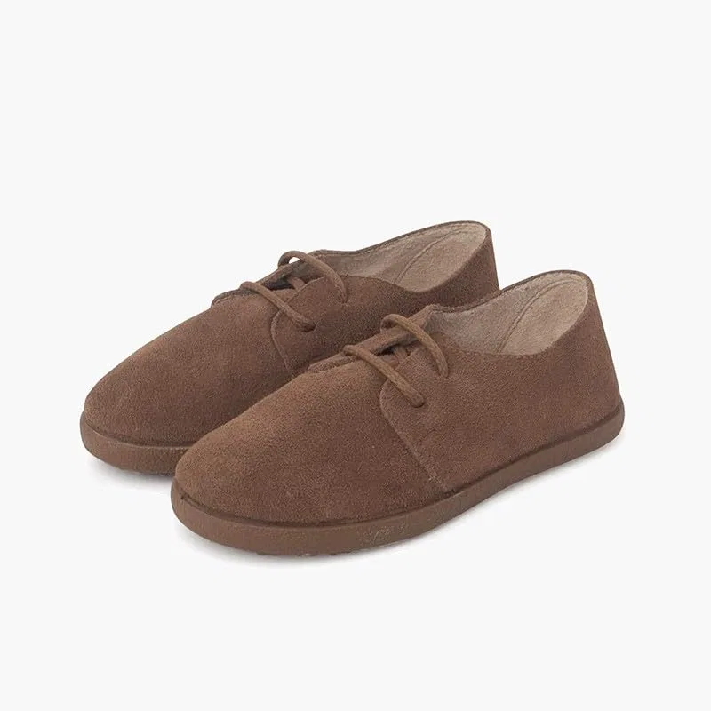 Детские туфли-блогеры из замши с моделью Pisamonas Scarpe Blucher Stringate Con Suola In Caramello Pisamonas, Camel — фото 4