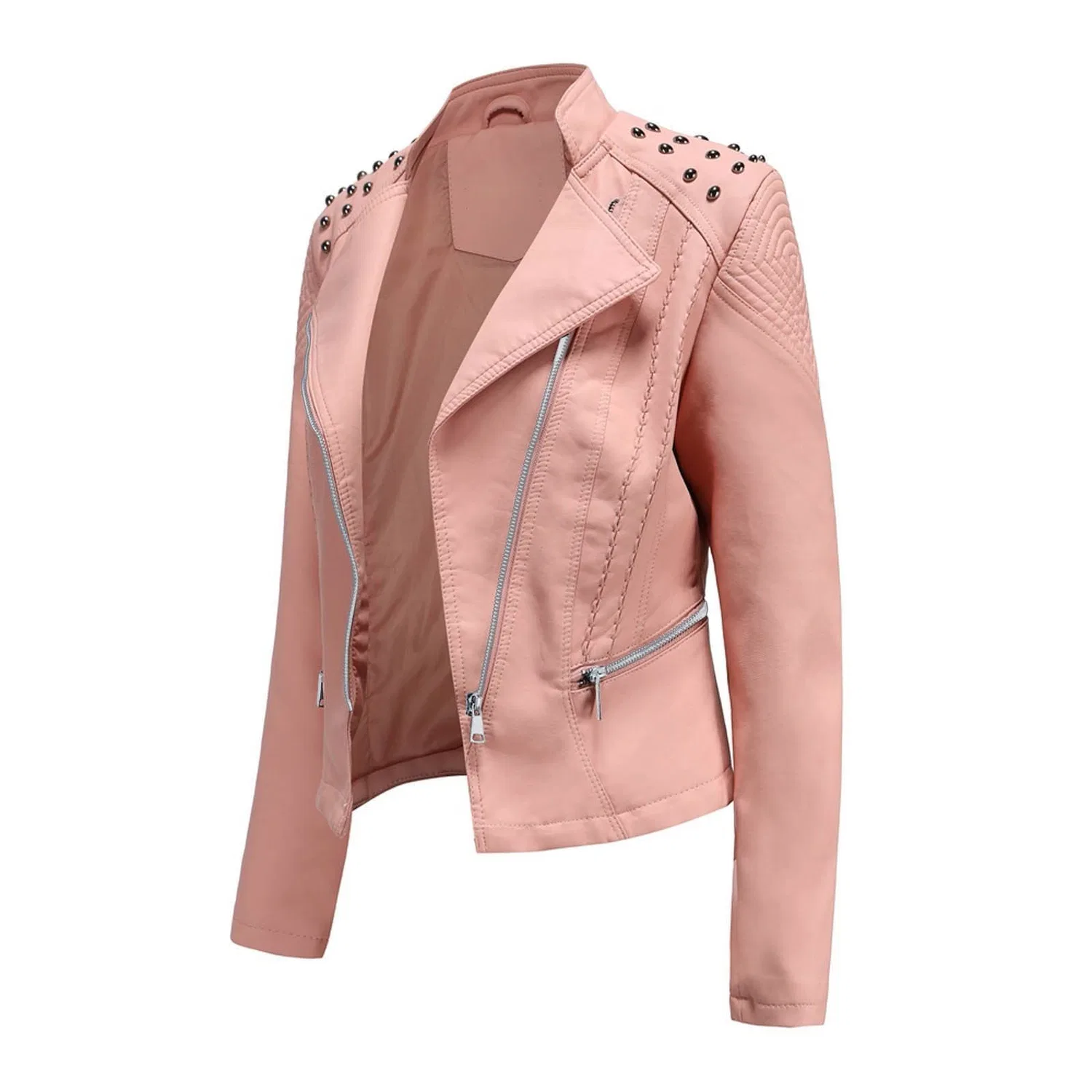 Женское зимнее пальто с флисовой подкладкой и молнией, pink — фото 3