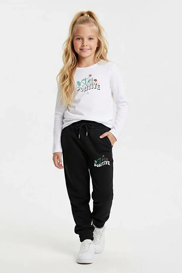 Детский спортивный костюм для девочек с принтом Stay Positive Panios Kids, White