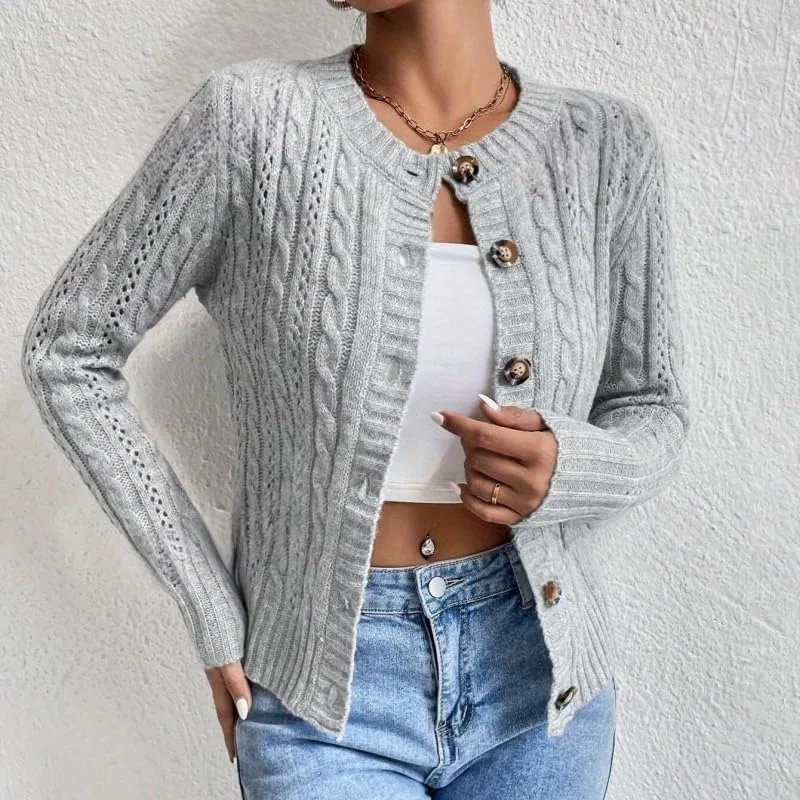 Женский кардиган с косами, модель Classic Cable Knit, серый — фото 3