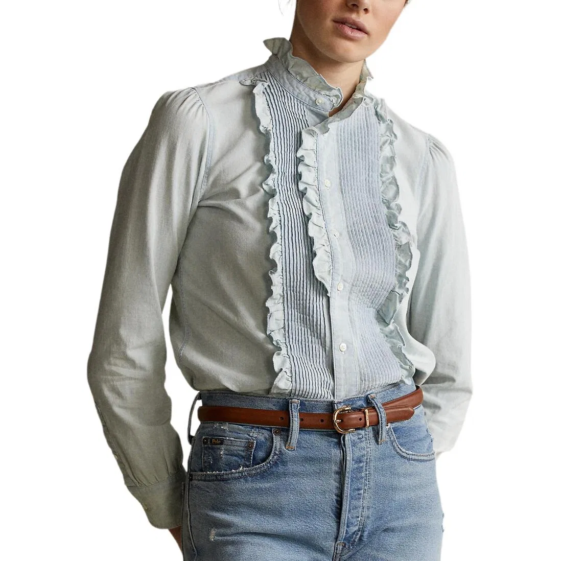 Женская рубашка с длинным рукавом Polo Ralph Lauren, Light Blue & Pink Blue — фото 3