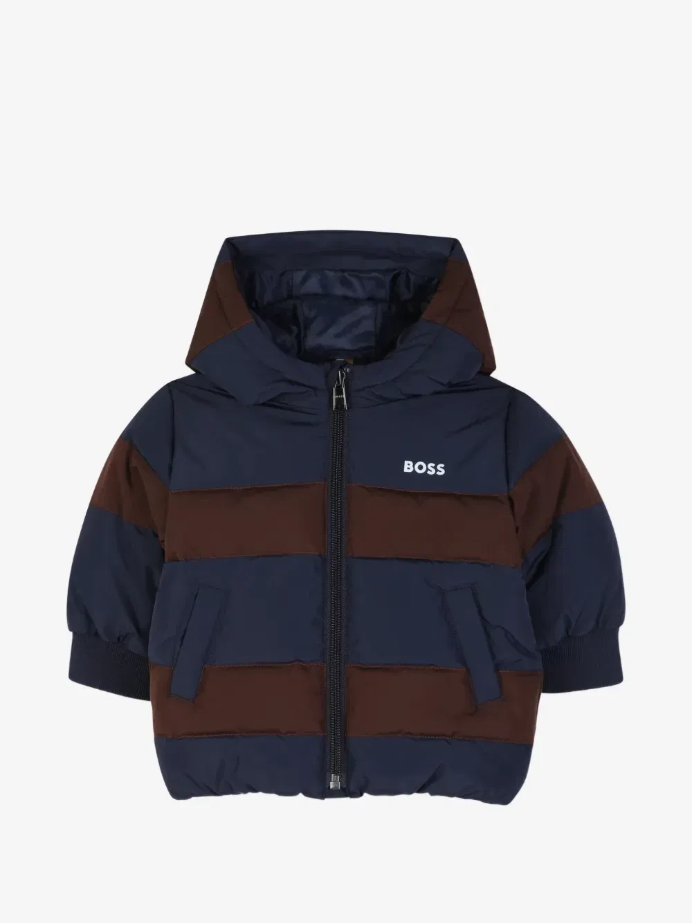 Пуховик в полоску Boss Kidswear, синий