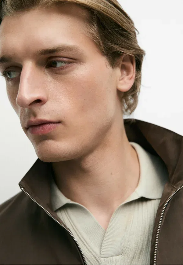 Куртка с высоким воротником Summer jacket Massimo Dutti, темно-коричневый — фото 4