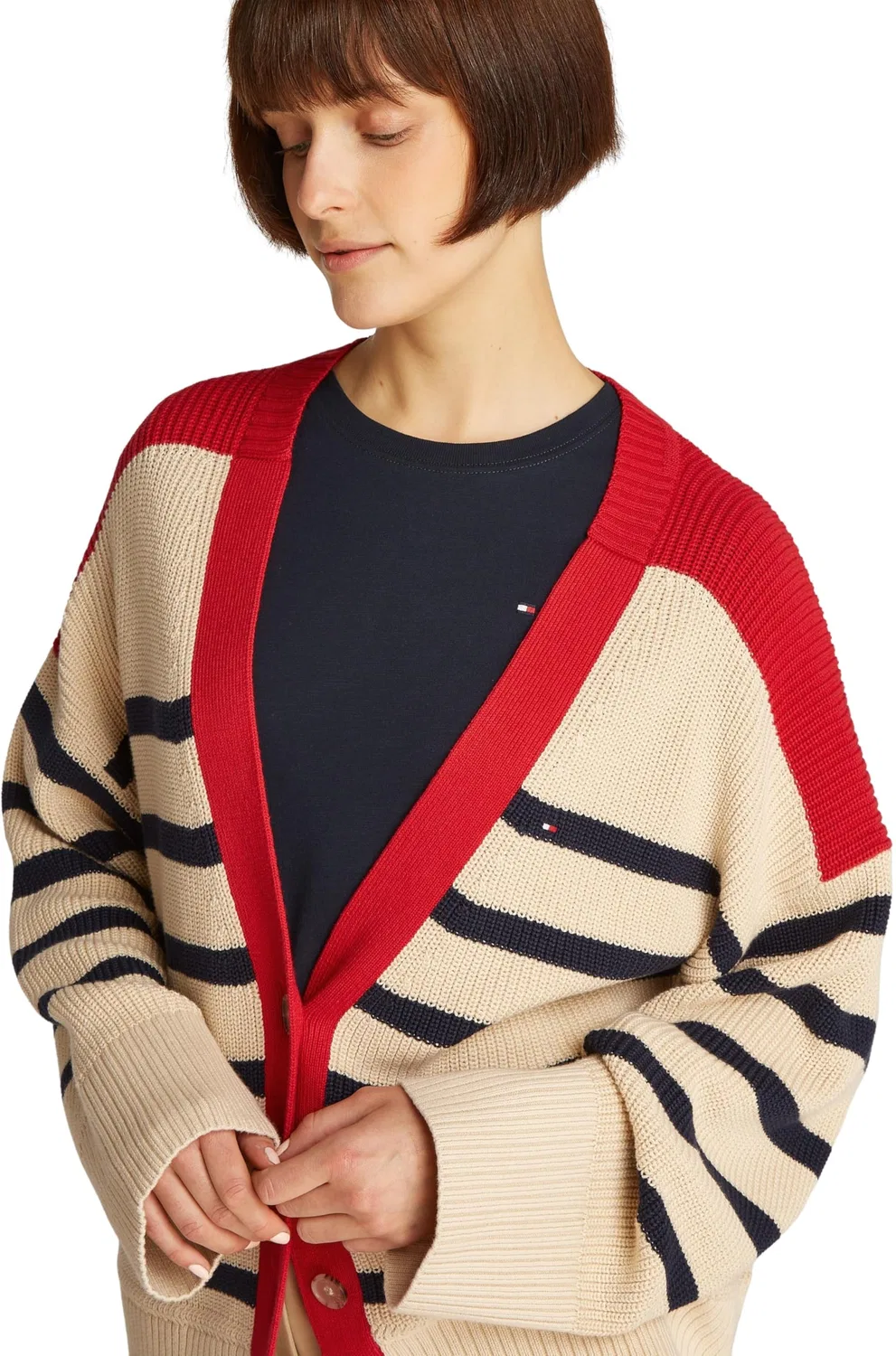Женский кардиган с V-образным вырезом Co Cardi Mid GG V-NK LS Tommy Hilfiger, Dark Night Navy Stripe — фото 3