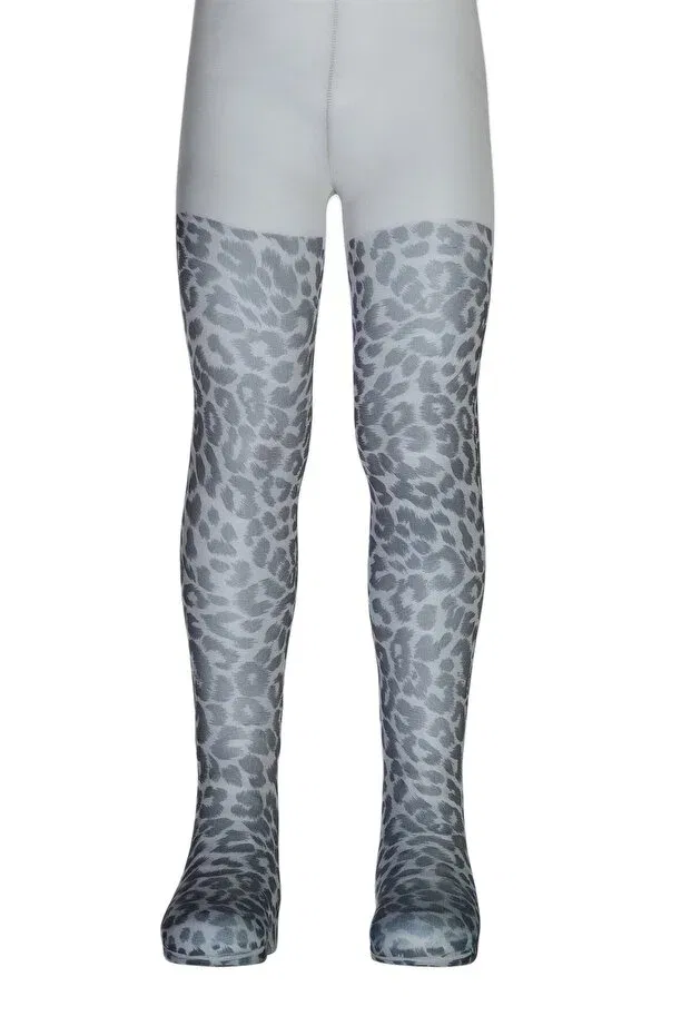 Детские колготки для девочек с принтом Leopard Print Patterned Dore Çorap, Gray