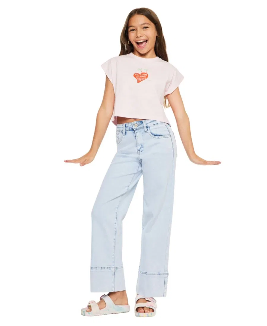 Джинсы прямого кроя с завышенной талией Kassie High Rise Crop Wide Leg KanCan, Light Wash