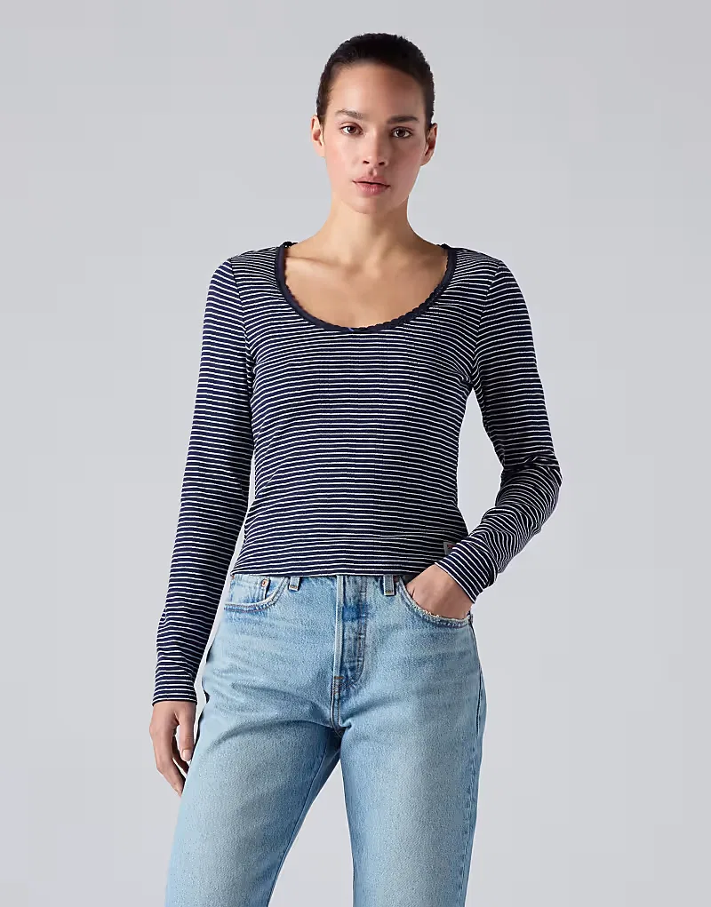 Топ с длинными рукавами из ажурной кружевной ткани Levi's Dry Goods, синий джинсовый