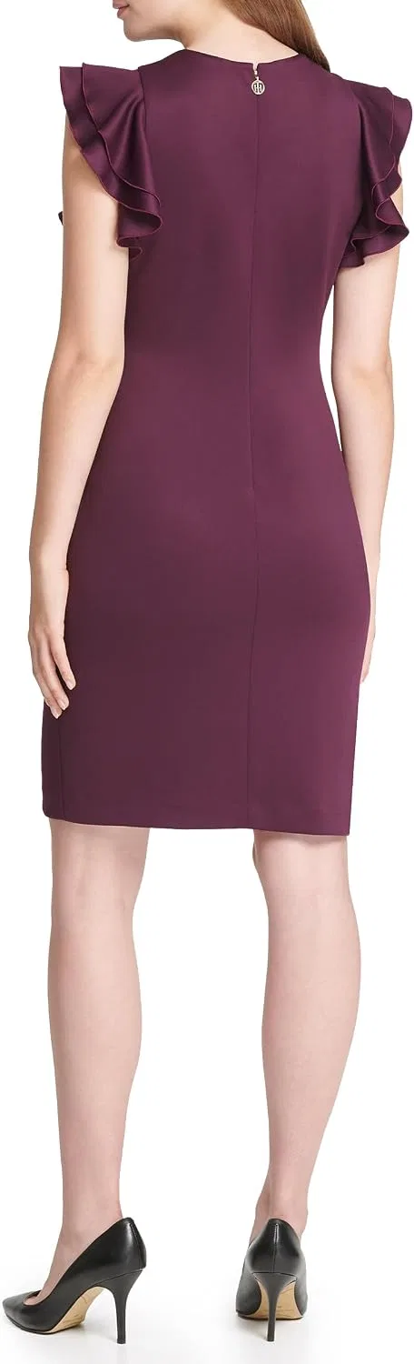 Женское коктейльное платье-футляр с воланами Tommy Hilfiger, Aubergine — фото 3