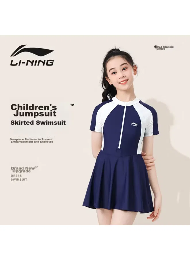 Купальник детский слитный с длинным рукавом для девочек Li-Ning, синий — фото 2
